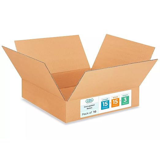 Medium Moving & Shipping Boxes 15x15x3 inches (10-Pack) - Extra Strength 200 lb vs Regular - USA-Made Corrugated Durable Shipping Boxes - Box Shipping Box - Corrugated Packaging Box by IDL Packaging