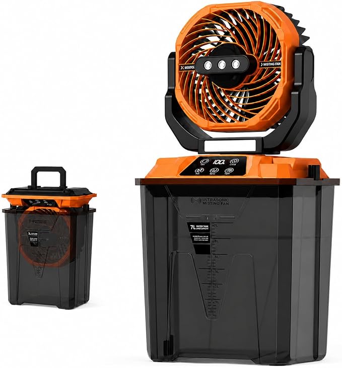 Portable Misting Fan for Patio, Outdoor Cooling Fan, 7L Water Tank, 20000mAh Battery, Remote Control, 1-12H Timer, 90° Oscillation, 5 Speeds & 4 Mist Levels, Camping, Beach, Fishing