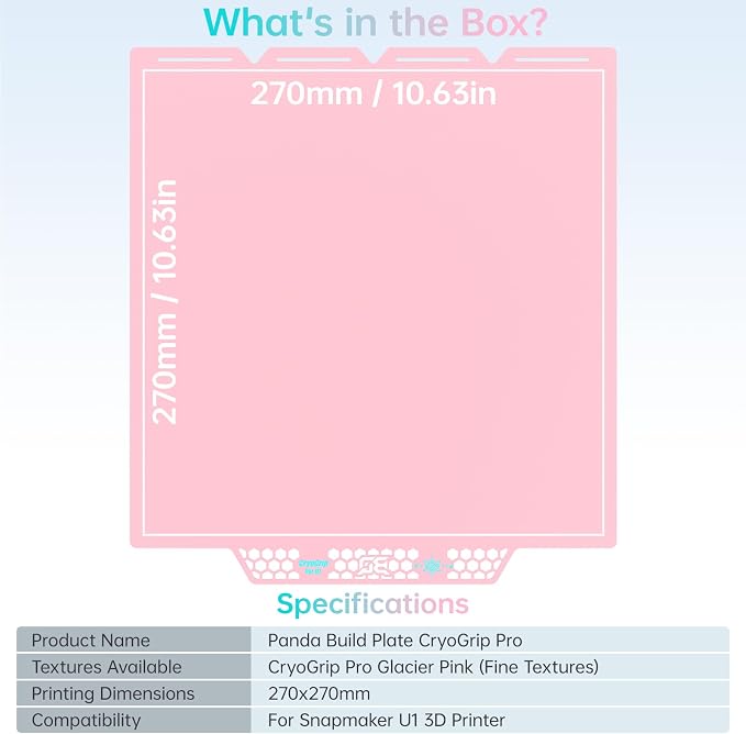 BIQU CryoGrip Pro Glacier Pink Compatible with Snapmaker U1 3D Printer 276x304.5mm Panda Build Plate Double Sided Upgrade Plate Removable Surface Platform