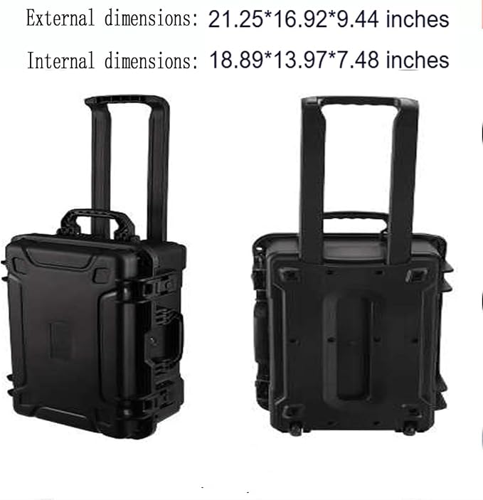 21" L x 16" W x 10" H Large Hard Case with Foam, Portable Rolling Hard Case with Wheels, Waterproof Shockproof Dustproof, Suitable for Cameras, Lenses, Camcorder, Instrument, Telescopes