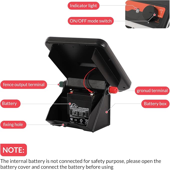 Andmon MINI250 Solar Electric Fence Charger with Day or Night Mode, 0.25Joule Portable Solar Fence Charger
