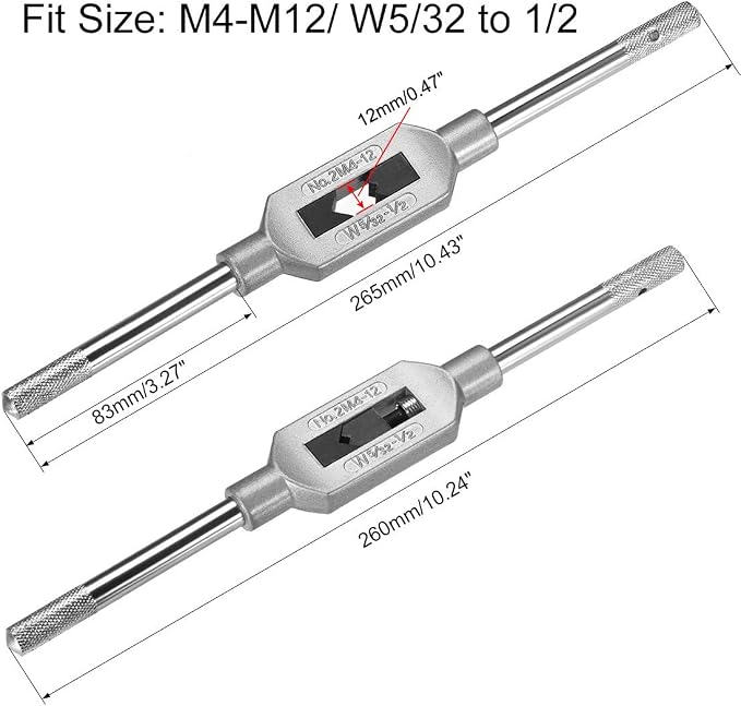 uxcell Adjustable Tap Wrench Handle, for Metric M4-M12 W5/32-1/2 Taps, Thread Tap Holder Reamer Hand Tapping Tool for Machinist Repair, Medium Carbon Steel Handle with Nickel Plated