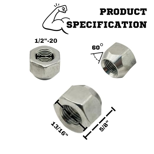 MIGHTY FASTENERS 304 Stainless Steel Open Cone Wheel Nuts, 1/2"-20 Thread, Ideal for Trailers and RVs, Corrosion Resistant, 20-Pack