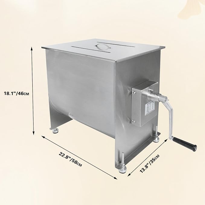 CLIVIA Manual Meat Mixer, 85 Pound Meat Mixer for Sausage, 38L Capacity Tank Sausage Mixer, Stainless Steel Food Processing Equipment with Lid for Meat, Vegetable, Burger, Dumplings