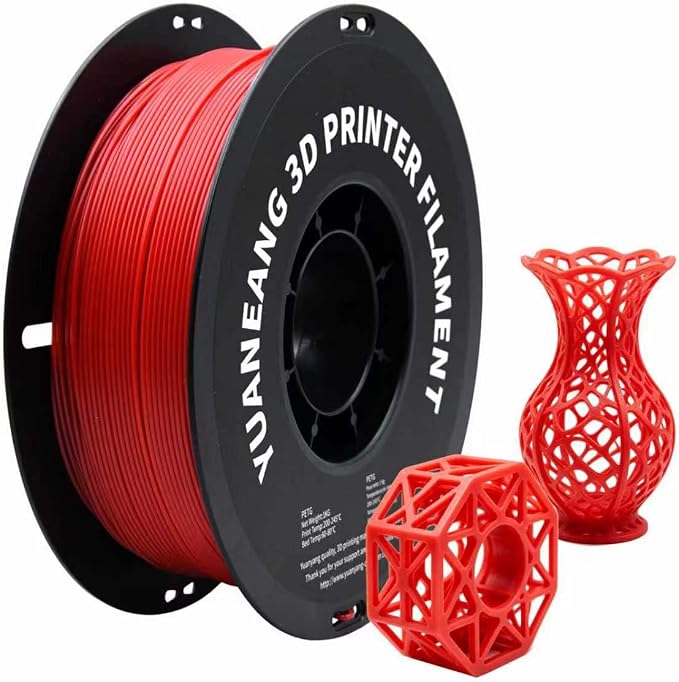 PETG 3D Printer Filament, Dimensional Accuracy +/- 0.03 mm, 1 kg Spool(2.2lbs), 1.75 mm, Red