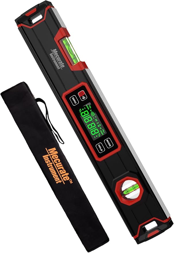 Mecurate 16-Inch Digital Level, Portable Electronic Angle Finder with Backlit Display, ±0.1° Accuracy, Magnetic Base, 4 Measurement Units, Compact Torpedo Smart Level Tool for DIY & Professional Use