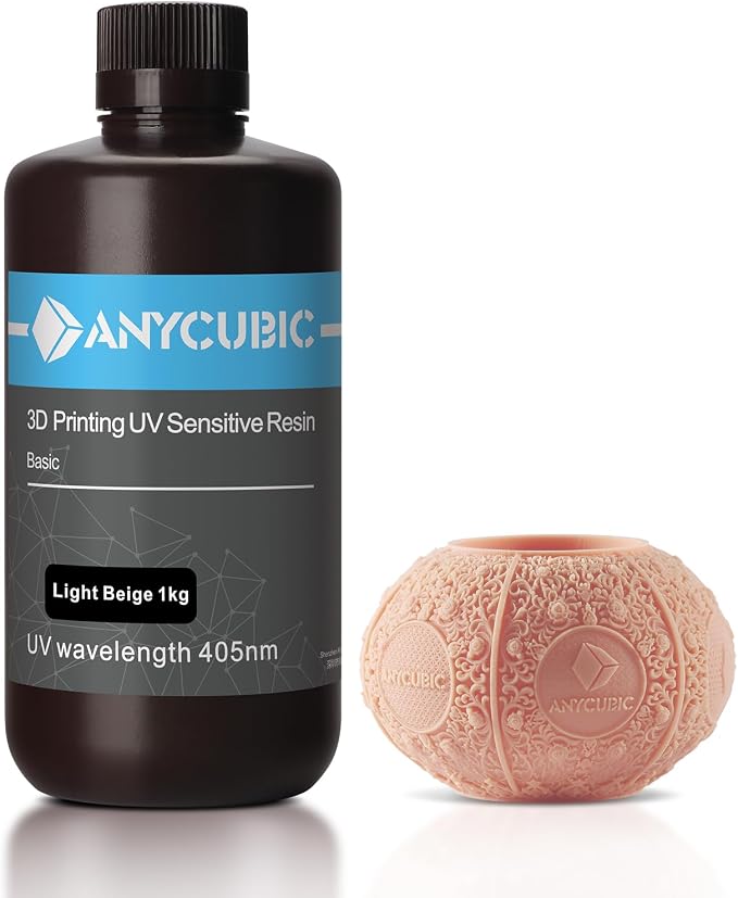 ANYCUBIC 3D Printer Resin, 405nm High Precision Fast Curing Photopolymer Resin for LCD 3D Printing 1kg Light Beige