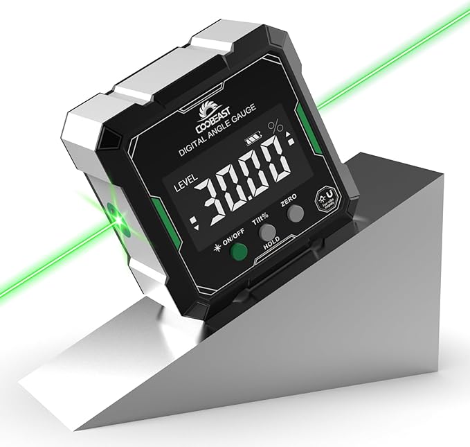 Digital Angle Finder with Green Laser, 4-side Magnetic Digital Laser Level, Rechargeable Mini Angle Gauge Measuring Tool Cube Inclinometer with Backlight for Woodworking Tablesaw Gift for Men
