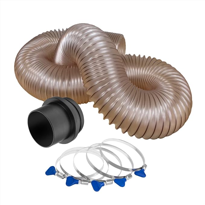 POWERTEC 4"x10' Flexible PU Dust Collection Hose with Screw End Quick Coupler & 5pcs Stainless Steel Key Hose Clamps for Table Saw, Band Saw, Planer, Jointer & WoodShop Dust Collection System (70329)