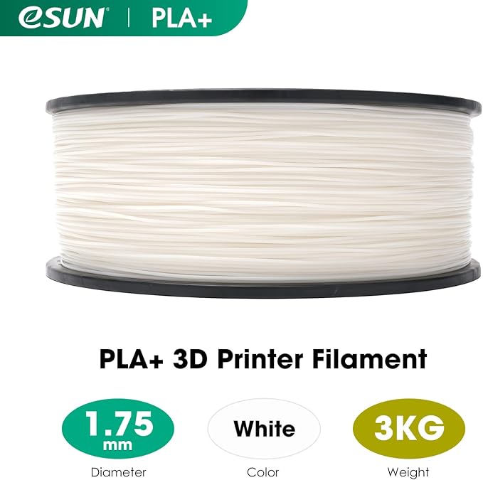 eSUN PLA+ Filament 1.75mm, Enhanced Toughness 3D Printer Filament PLA Plus, Dimensional Accuracy +/- 0.03mm, 3KG Spool (6.6 LBS) 3D Printing Filament for 3D Printers, White