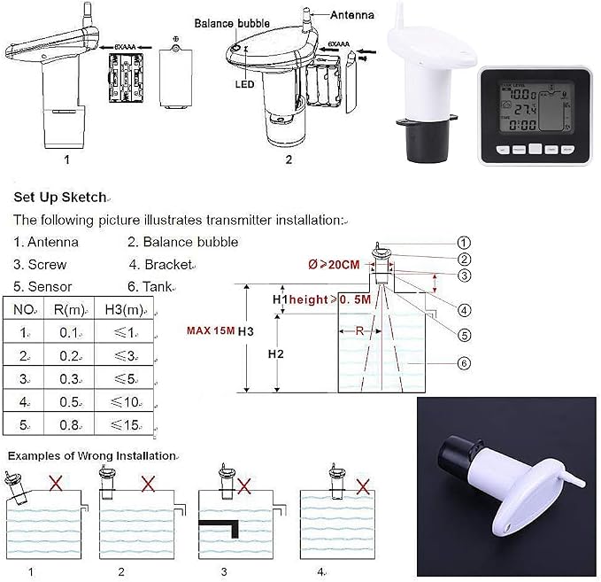 Ultrasonic Liquid Depth Level Meter Water Level Temperature Sensor
