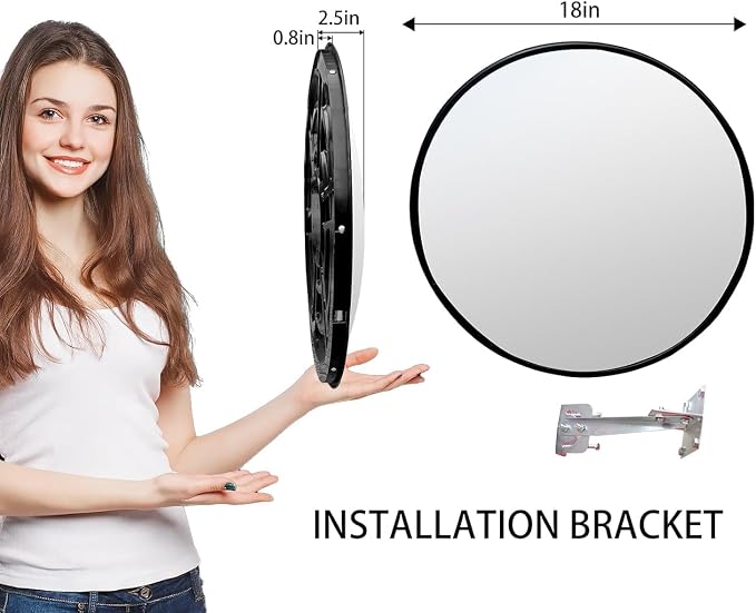 18 inch Black Security Mirror, Corner Security Blind Spot Mirror with Adjustable Wide Angle View for Garage,Warehouse,Parking Indoor Use