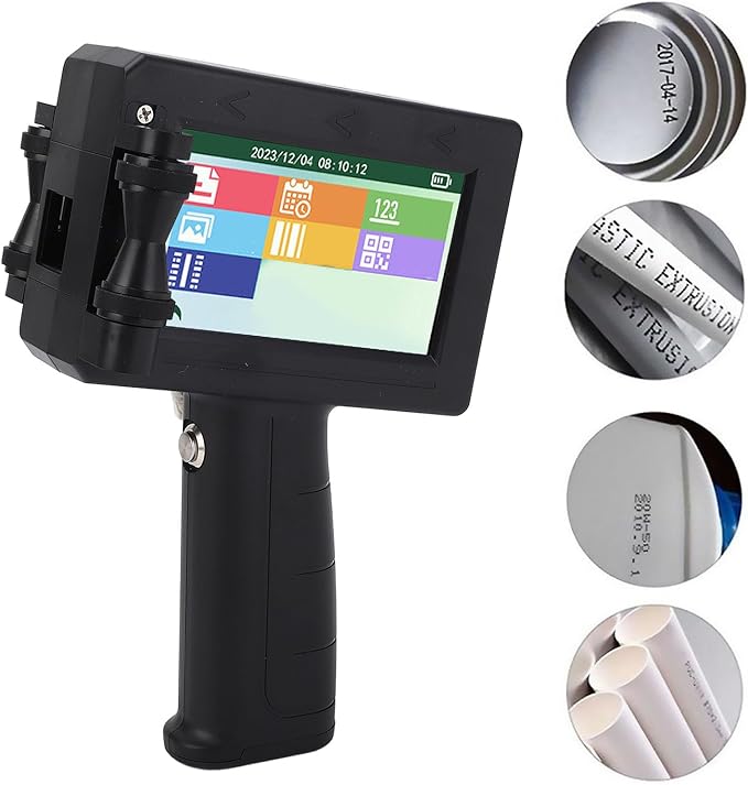 VBESTLIFE Handheld Inkjet Printer Gun, Printing Height 0.08-0.5 Inch, Inkjet Coder for Text, Numbers, Symbols, QR Codes, Barcodes, Images, Time, Date