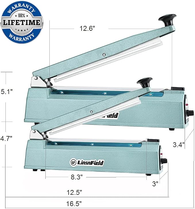 Sealer Pro, Patented 8inch Impulse Heat Bag Sealer, 2mm Sealing Width Poly Bag Seal Machine, 2 Replacement Kits 2 Fuses Included, Blue