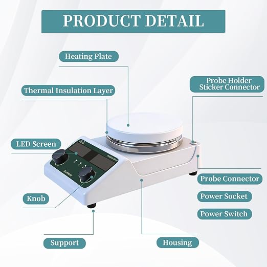 LHS-300 Magnetic Stirrer Hot Plate, 300°C/572°F, 5L, 200-1500RPM | 5.5in plate mixer, timer 1min-99h, probe, stand, stir bar & recycler set, for lab heating & mixing
