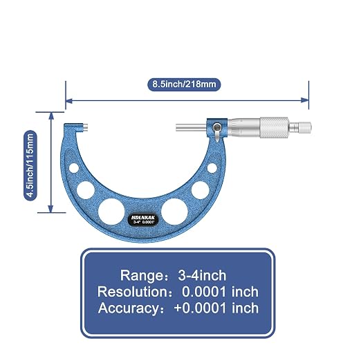 HDLNKAK Outside Micrometer Set, 3-4" Machinist Micrometer, 1 Pcs Machinist Tool Set, 0.0001" Graduation Micrometer Set, Alloy Precision Micrometer, Micrometer Standard Set with Case