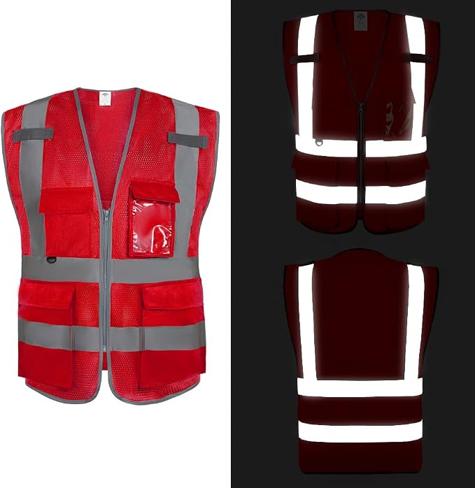 Dazonity High Visibility Mesh Safety Vest with Multi Pockets and Zipper, Fit for Men & Women, Work, Construction, Surveyor