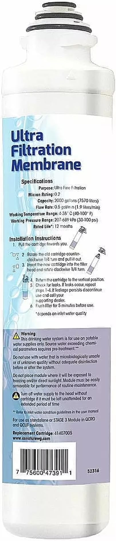 Aqua Flo 41407005 UF Membrane Filter Replacement for Platinum QCUF 4 Stage System, Quick Change Ultra Filtration Cartridge, High Performance Long-Lasting Water Filter