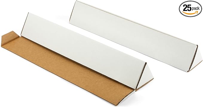 Triangle Corrugated Cardboard Mailing Tubes, 18.25x3x3 inch | 25-Pack, Bulk Poster Tubes, For FBA Shipping, Warehouse Storage, Blueprints, Artwork & Long Items, White