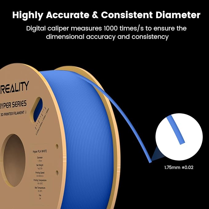 Creality Hyper 3D Printer PLA Blue Filament High Speed Printing 1.75mm 2.2lbs Spool ±0.03mm Dimensional Accuracy Flow Durable Resistant Smooth for Ender 3 v3 Plus KE K1 Max K1C 3D Printers