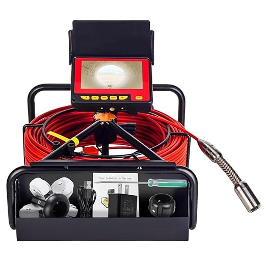 Sewer Drain Camera 100FT,JQKJCAM 23MM Plumbing Sewer Line Inspection Camera | 0.9'' Waterproof Snake camera with 12 Light,4.3'' 16GB DVR Screen,8500mAh Battery,Meter Counter,3.5'' Roller for Pipes