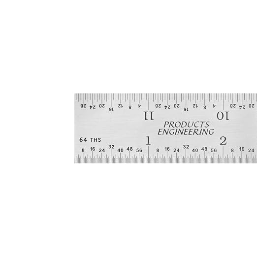 PEC Tools 12" Rigid Metal Ruler, Made from Premium Stainless Steel, 4R Graduation (1/8", 1/16", 1/32", 1/64"), Fully Hardened and Tempered Machinst Rule, Made in USA