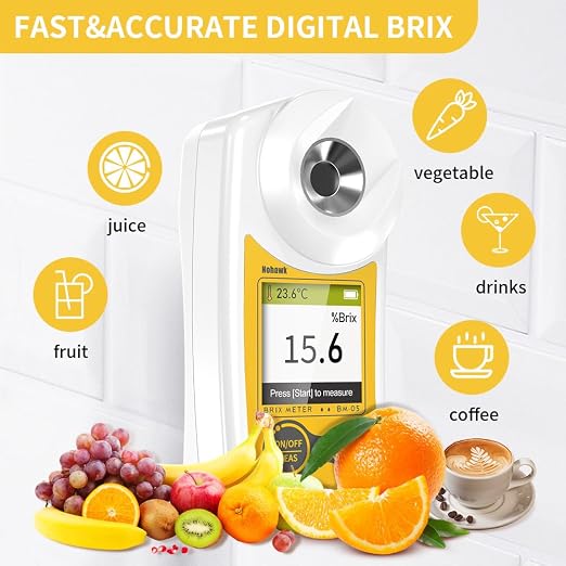 Digital Brix Refractometer Flagfront brix Meter Refractometer USB C Charging Automatic Temperature Compensation Brix Refractometer Range 0-55%，±0.1% Precision(English Keyboard)