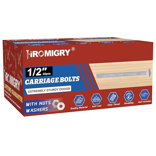 1/2" x 3" Carriage Bolts (25 PCS), Hot Dip Galvanized, Heavy Duty Round Head with Washers and Nuts