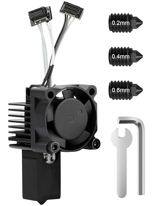 P1P P1S Hotend Kit Hardened Steel Nozzle 0.2/0.4/0.6mm with Fan Heater Thermistor | Hardened Steel Nozzle Assembly Hot end with Fan, Thermistor, Ceramic Heater & Extruder Heating Block Replacement