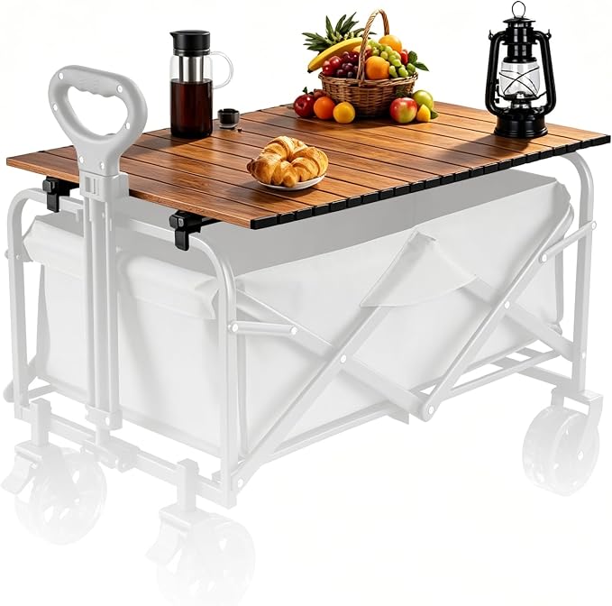 Metal Tabletop Board for Wagons Cart, Foldable Table 47"×24" | Heavy Duty for Wagon, Alloy Board with Load Capacity 68LBS, Camping Essential and Gear for Outdoor Party (Woody)