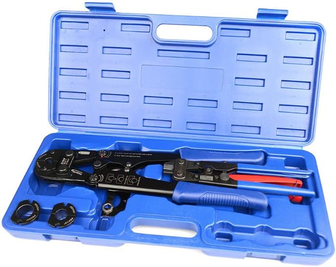 iCrimp F1807 PEX Crimper, Copper Pipe Crimping Tool Kit with 3/8'', 1/2'', 3/4'', 1'' Quick Change Jaws, PEX Tubing Cutter, Go/No-Go Gauge, Copper Ring PEX Removal Tool Included