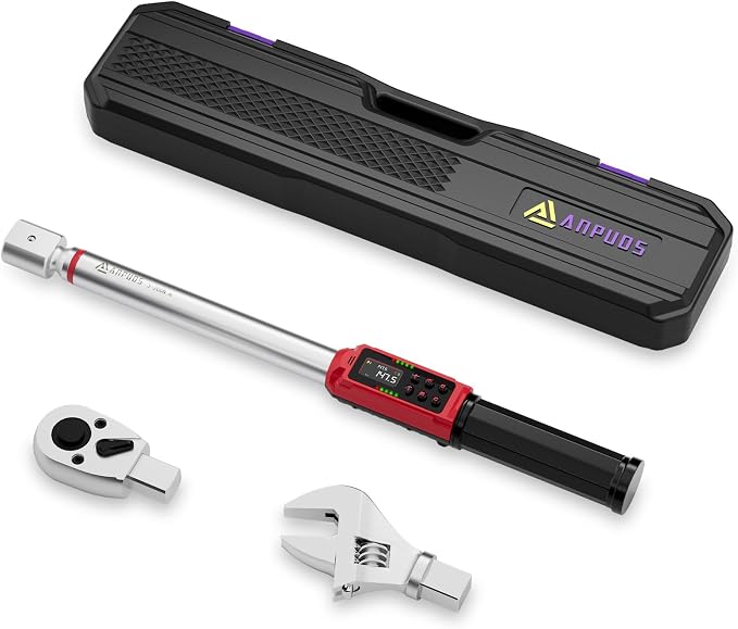 ANPUDS Adjustable Digital Torque Wrench, 2.2-147.5 Ft.lb, ±1% Accuracy | 3-200 Nm, 45mm Jaw & 1/2" Ratchet, 14×18mm Open End, Vibration, Buzzer and LED Indicator, for HVAC, Split AC, Auto, Plumbing
