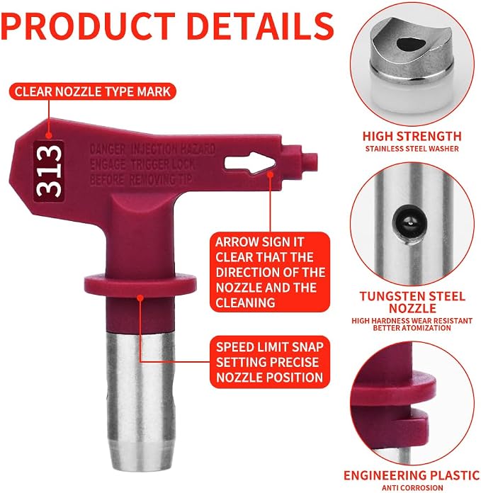 10 Pieces Airless Paint Sprayer Gun Accessory Set Equipped with 2 Extension rods 6 Spray Tips and 2 Nozzle Seats Suitable for Home Renovation .（109, 211, 313, 415, 517, 623）