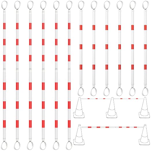 12 Pcs Retractable Traffic Cone Bar from 4ft to 7.2ft, Expandable Safety Cone Bars, Lightweight Barricade for Parking Lots, Road Construction (Cone Not Included, Red and White)