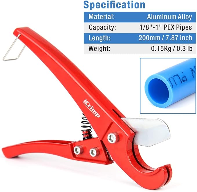 iCrimp F1807 PEX Crimper, Copper Pipe Crimping Tool Kit with 3/8'', 1/2'', 3/4'', 1'' Quick Change Jaws, PEX Tubing Cutter, Go/No-Go Gauge, Copper Ring PEX Removal Tool Included