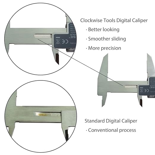 Clockwise Tools IP54 Grade Digital Caliper, DCLR-0605 0-6" /150mm, Inch/Metric/Fractions Conversion, Stainless Steel, Large LCD Screen