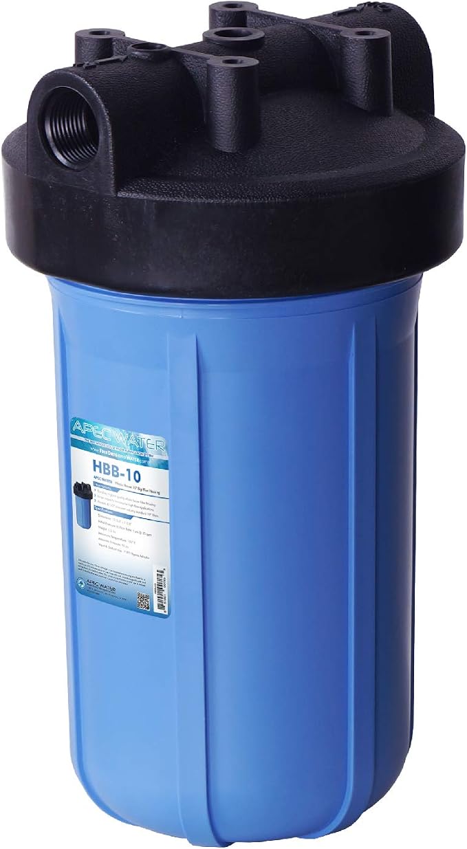 APEC Water HBB-10 Whole House Water Filter Housing, 4.5 x 10 Inch | 1 inch Inlet/Outlet, Durable Polypropylene Cap, Chemical Resistant Construction, Large Capacity Design