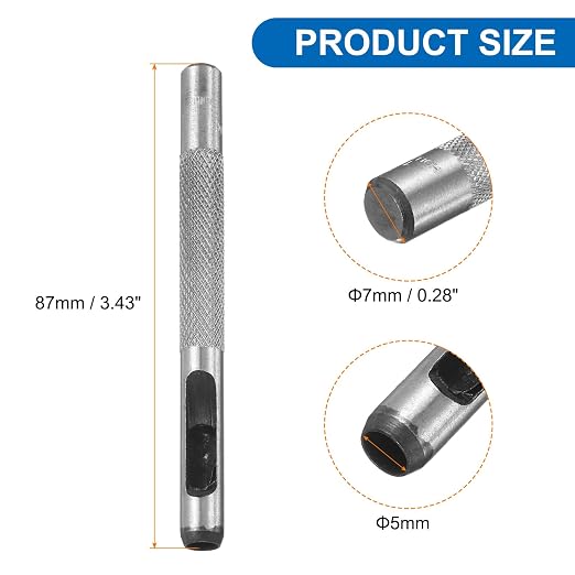 HARFINGTON Leather Round Hole Punch, 5mm Hollow Hole Puncher Cutter Carbon Steel Circle Hole Punching Cutting Tool for Belt/DIY Leather Craft
