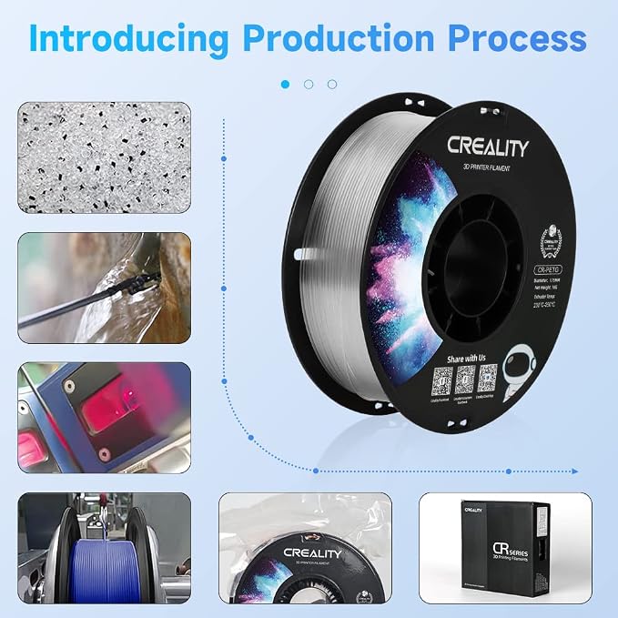 Creality PETG Filament 1.75mm Clear, 3D Printer Filament No-Tangling, Strong Bonding and Overhang Performance Dimensional Accuracy +/-0.02mm, 2.2lbs/Spool