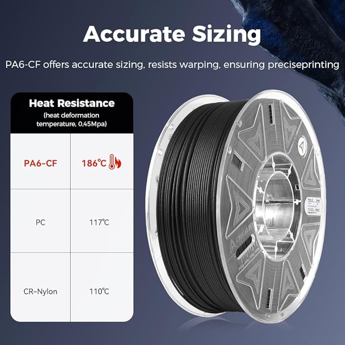 Creality Hyper PA6-CF Carbon Fiber Nylon Filament 1.75mm 1KG, 3D Printing Material Halloween Gifts with Engineering-Grade Strength, Heat Resistant, Low Warp for Functional Prototypes&Industrial Parts