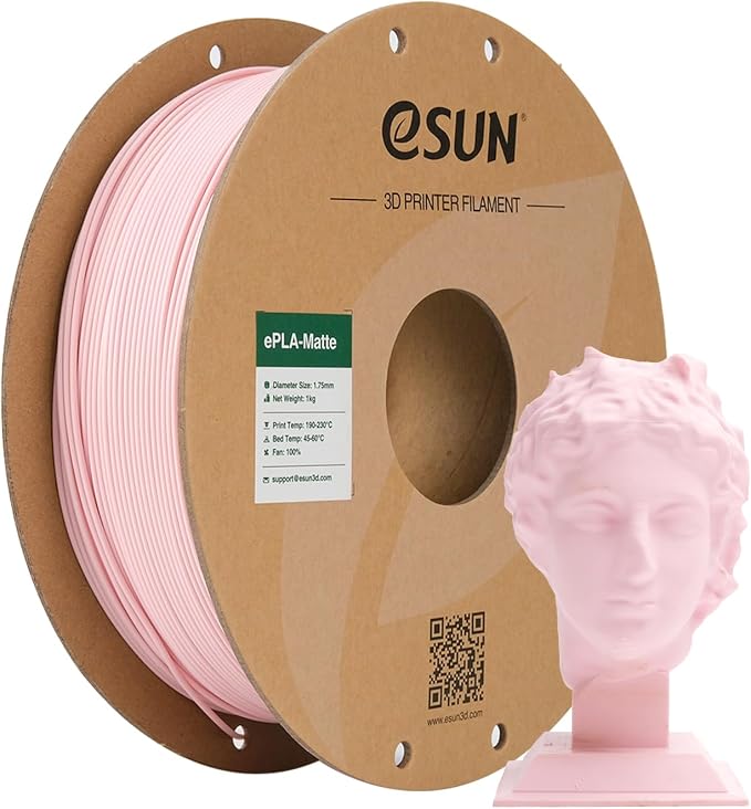 eSUN Matte PLA Filament 1.75mm, Matte 3D Printer PLA Filament, 1KG Spool 3D Printing Filament for 3D Printers, Paper Reel, Peach Pink