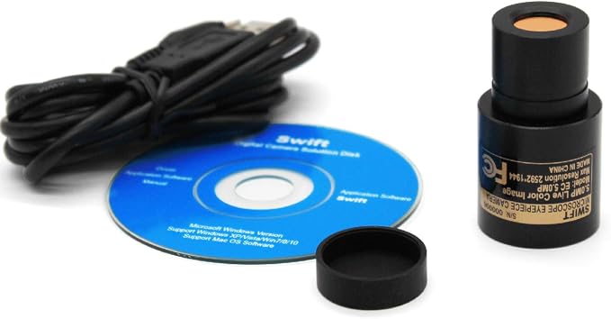 Swift 5.0 Megapixel Digital Camera for Microscopes, Eyepiece Mount, USB 2.0 Connection, Color Photography and Video, Windows and Mac Compatible