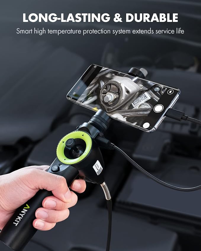 Anykit 360° 4 Ways Articulating Borescope, Industrial Endoscope with 0.26 in Articulated Snake Camera, Inspection Camera with 6 Adjustable LED Lights Compatible with Phone and Android - 3.3 FT
