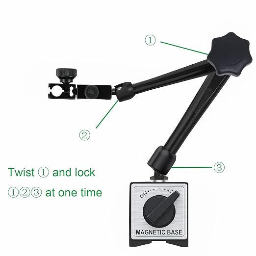 HDLNKAK Indicator Magnetic Base and Flex Arm Combo, 360 Deg Flexible Stem Holder for Digital Dial Indicator Gauge, Magnetic Base Stand 176 lbs Max Pull for Dial Indicator (Black)