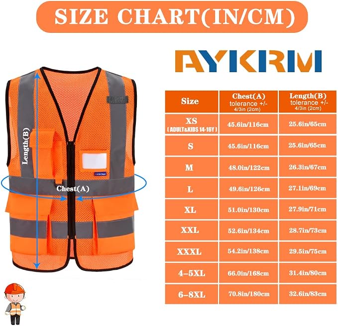 A-SAFETY ANSI/ISEA Standard Class 2 Hi-Vis Vest, Clear ID, Zip, Orange, XL | Orange XL Class 2 breathable mesh vest with reinforced pockets, black front zipper and clear ID holder for utility work.