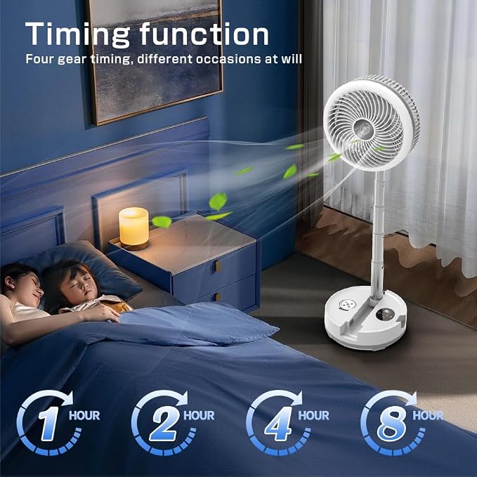 Foldable Oscillating Camping Fan with Remote, 10" USB C Rechargeable 40000mah Battery with LED Colorful Lights, Portable Floor Fan for Bedroom Office Camping