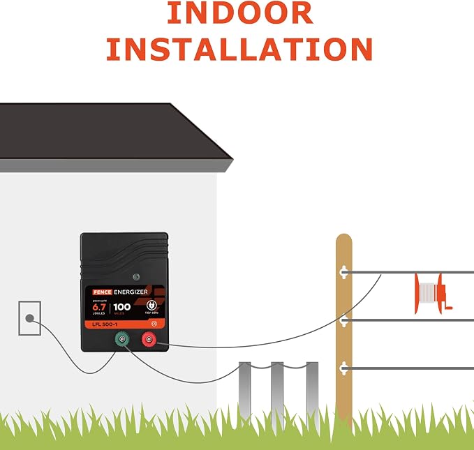 Electric Fence Charger AC Powered 100 Miles 300 Acres, 110 Volt 6.7 Joule Plug-in Electric Fence Energizer, Output Voltage Max 10.2 kV for Livestock, Preventing Predators from Intruding