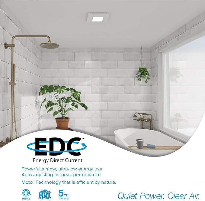 Bathroom Exhaust Fan with 5-CCT Dimmable LED Light, 110 CFM, Quiet 1.2 Sones, Retrofit No-Screw Roomside Installation, Energy Star, BEL110