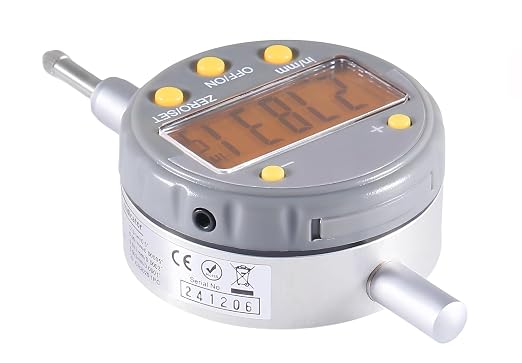 Accusize Industrial Tools 0-1/2'' by 0.00005'' Electronic Digital Indicator with Yellow LCD, 611H-1348Y | Inch/Metric Conversion, +/-0.015 mm Accuracy, 3/8 in Stem, 4-48 UNF, Data Output, Plastic Case, 611H-1348Y