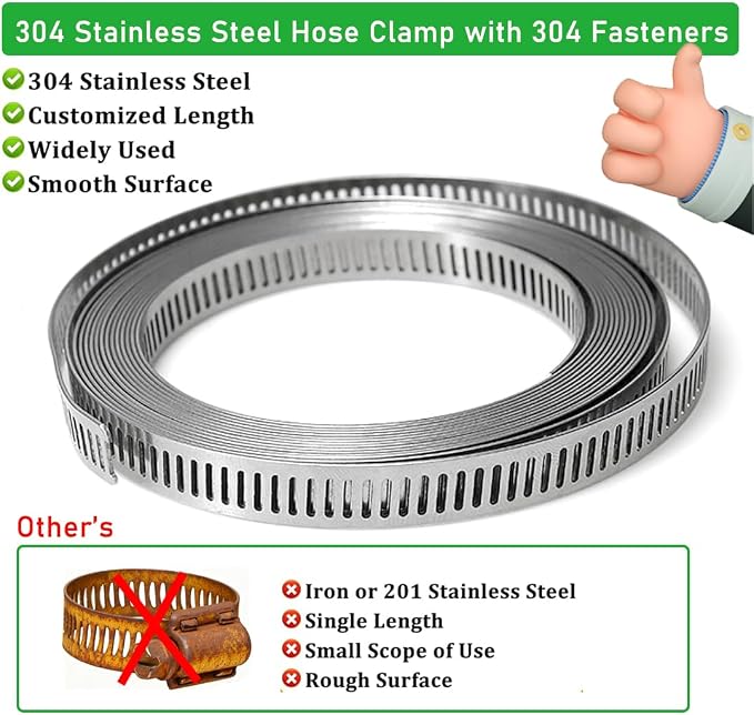 65.5FT/20m Stainless Steel Hose Clamps Assortment Kit with 20pcs Fasteners | Adjustable Long DIY Metal Band Clamp Band Fittings Strap for Pipe, Intercooler, Plumbing, Tube, Radiator and Fuel Line